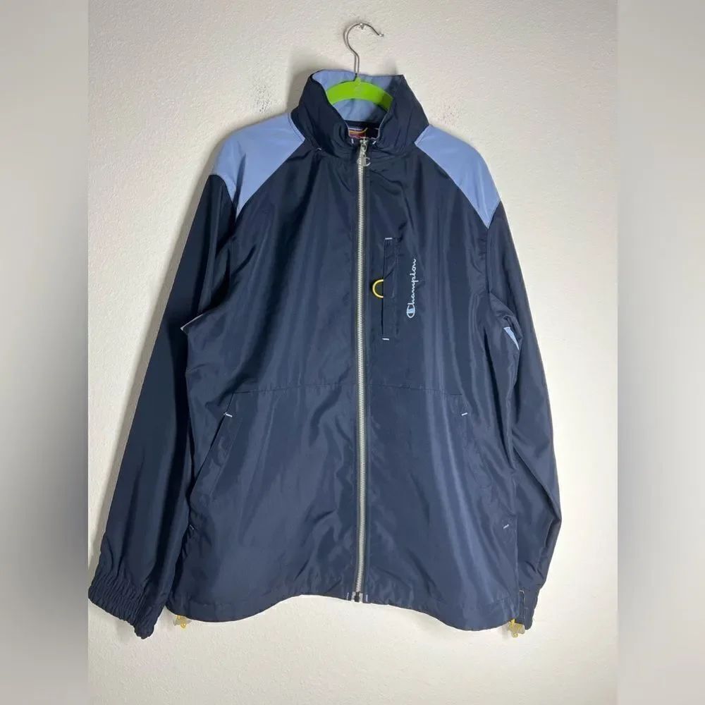 Vintage Champion Blue Track Jacket Windbreaker Full Zip  Hooded Size M